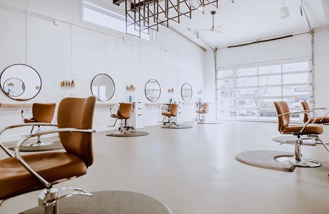 large bright salon interior